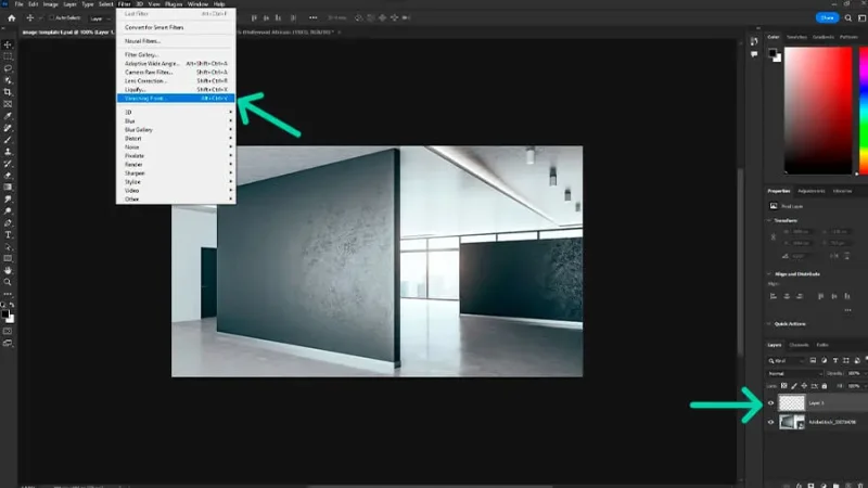 Vanishing Point tool selected in adobe photoshop