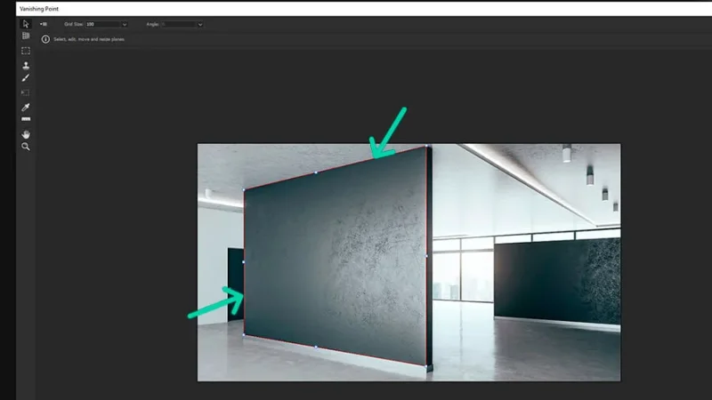 Red lines over black wall in adobe photoshop indicate that geometry is not correct