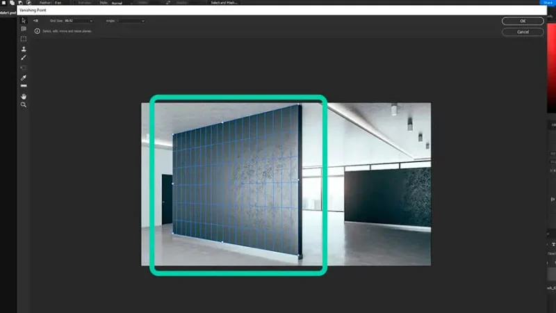 Grid set over black wall in adobe photoshop is finished