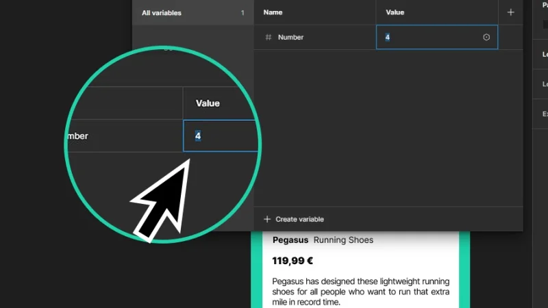 editing a number variable attribute in figma