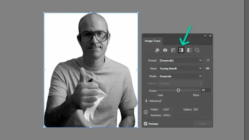 grayscale preset version of daniel scott’s image traced photo in adobe illustrator