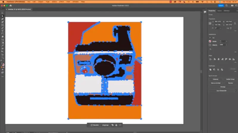 paths and anchor points structure of instant photo camera vector image in adobe illustrator