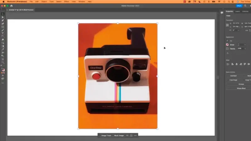 image of an instant photo camera over the contextual bar in adobe illustrator