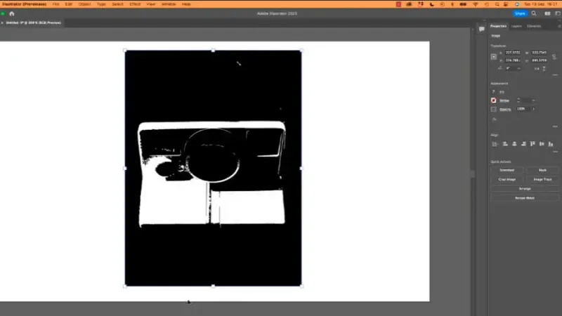 vector artwork of an instant photo camera traced in black and white in adobe illustrator