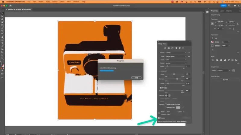 highlighted preview option in image trace panel in adobe illustrator