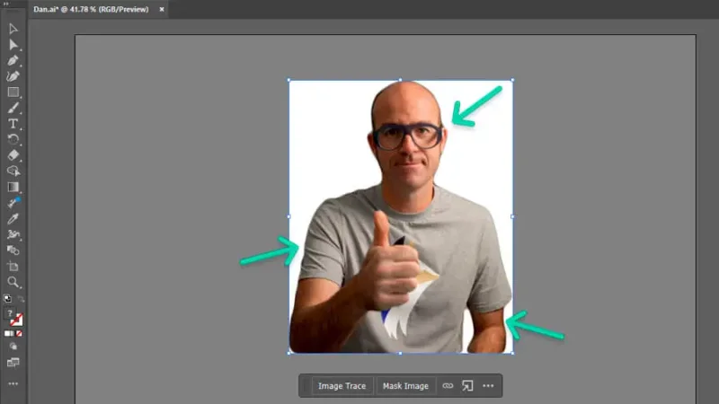 arrows pointing at daniel scott photo placed in adobe illustrator