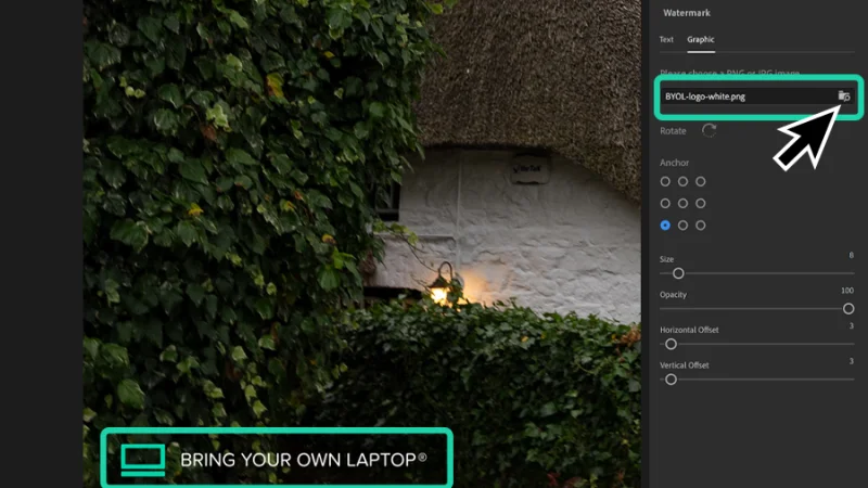 applying a graphic watermark to a photo in lightroom