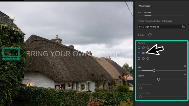 using anchor points to center watermark over a photo in lightroom