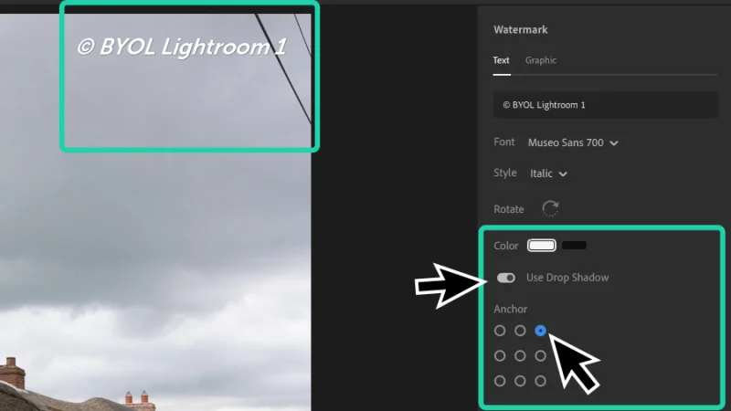 placing watermark over a photo top right corner using anchor points in lightroom
