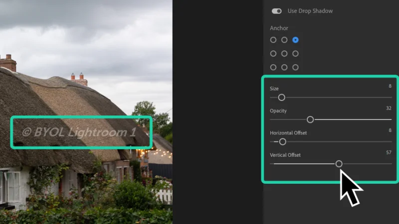 adjusting watermark size, opacity and offset position settings in lightroom