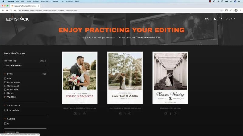 EditStock website catalog filtered by the 