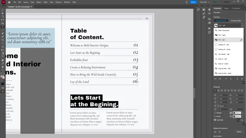 character style applied to a magazine heading in indesign