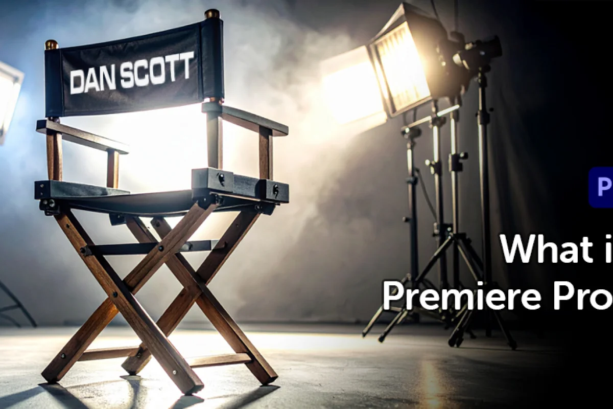 image of a movie director chair with dan scott’s name on it introducing what is premiere pro
