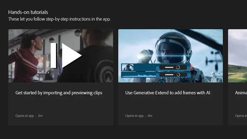 learning options displayed for users on Premiere Pro