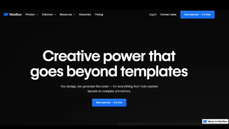 screenshot of webflow landing page