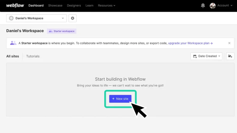 creating a new site project in webflow